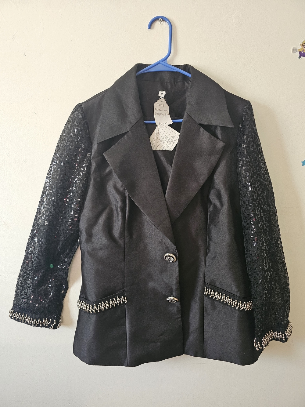Black Sequin-Sleeve Blazer Jacket - Elegant Evening Coat